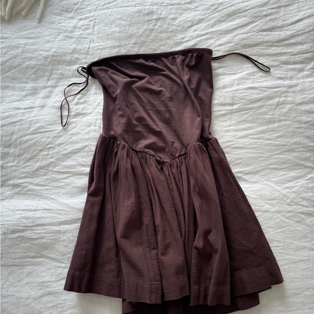 Free People Brown Strapless Pleated Sundress